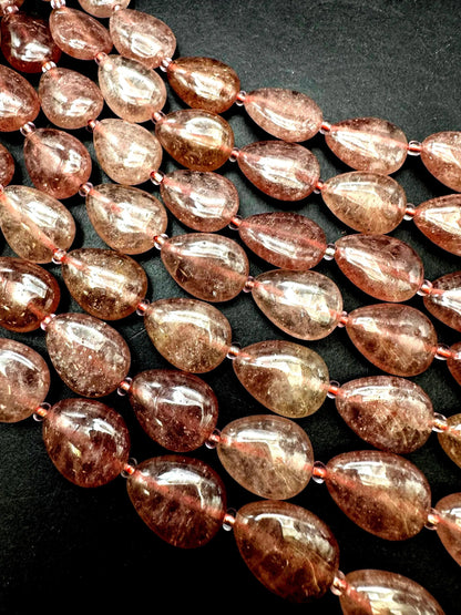 Natural Strawberry Quartz Gemstone Bead. Gorgeous Natural dark reddish color. Excellent quality. Full strand 15.5