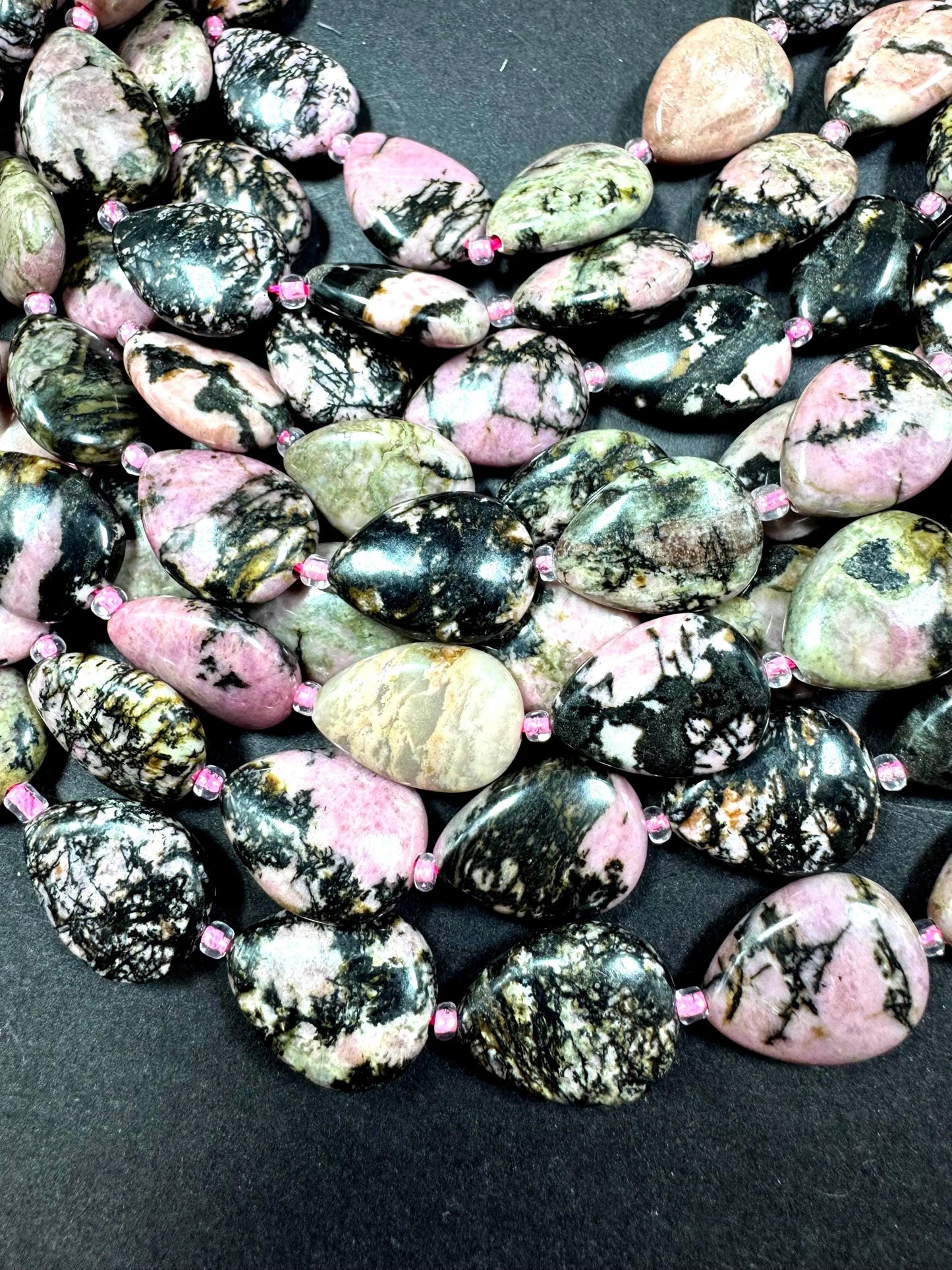 Natural Rhodonite gemstone bead. Gorgeous Natural black pink gemstone bead. Excellent quality. Full strand 15.5