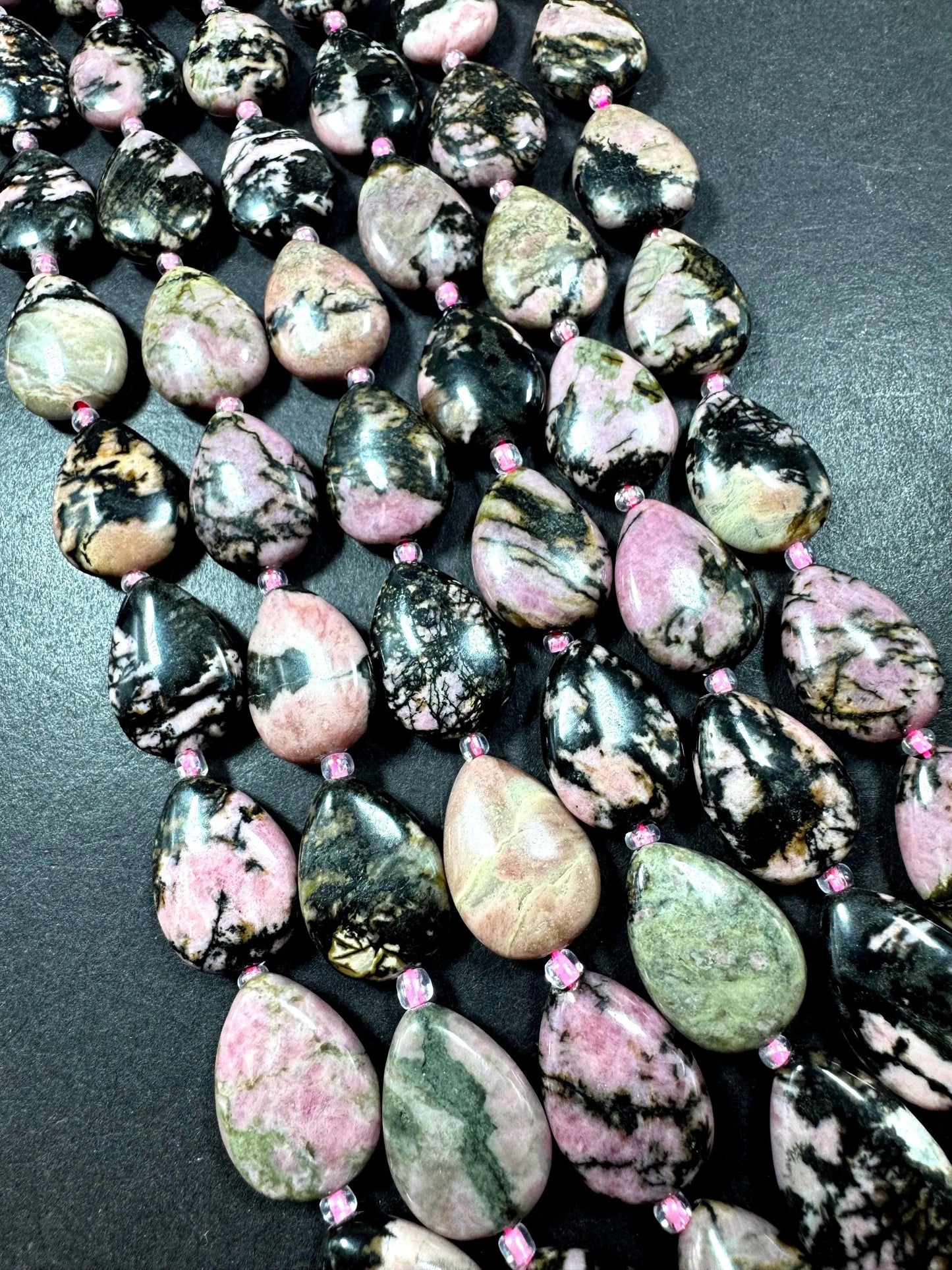 Natural Rhodonite gemstone bead. Gorgeous Natural black pink gemstone bead. Excellent quality. Full strand 15.5