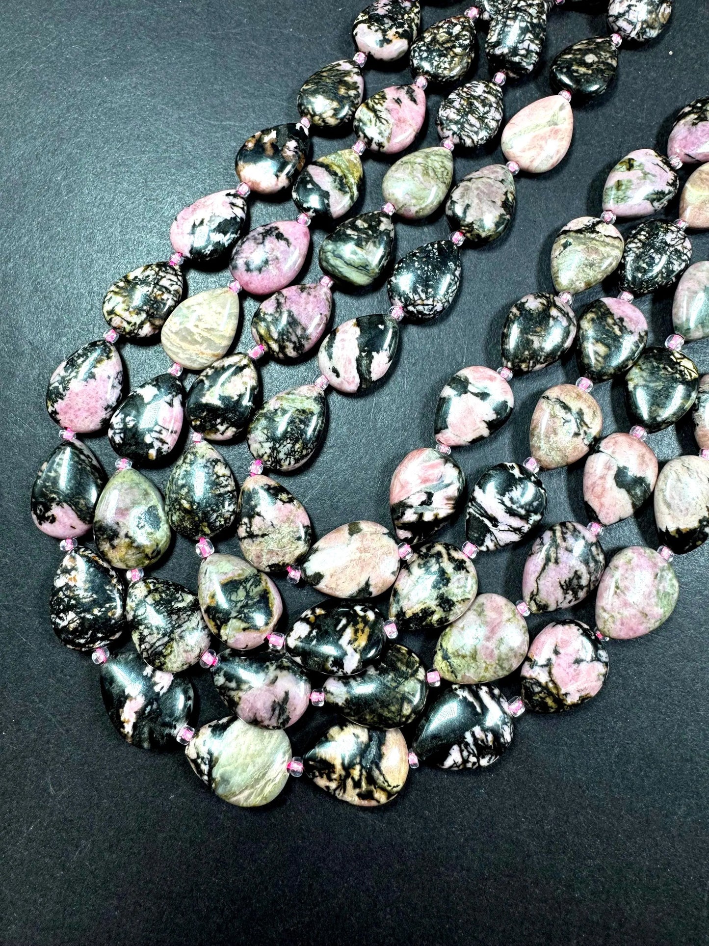 Natural Rhodonite gemstone bead. Gorgeous Natural black pink gemstone bead. Excellent quality. Full strand 15.5