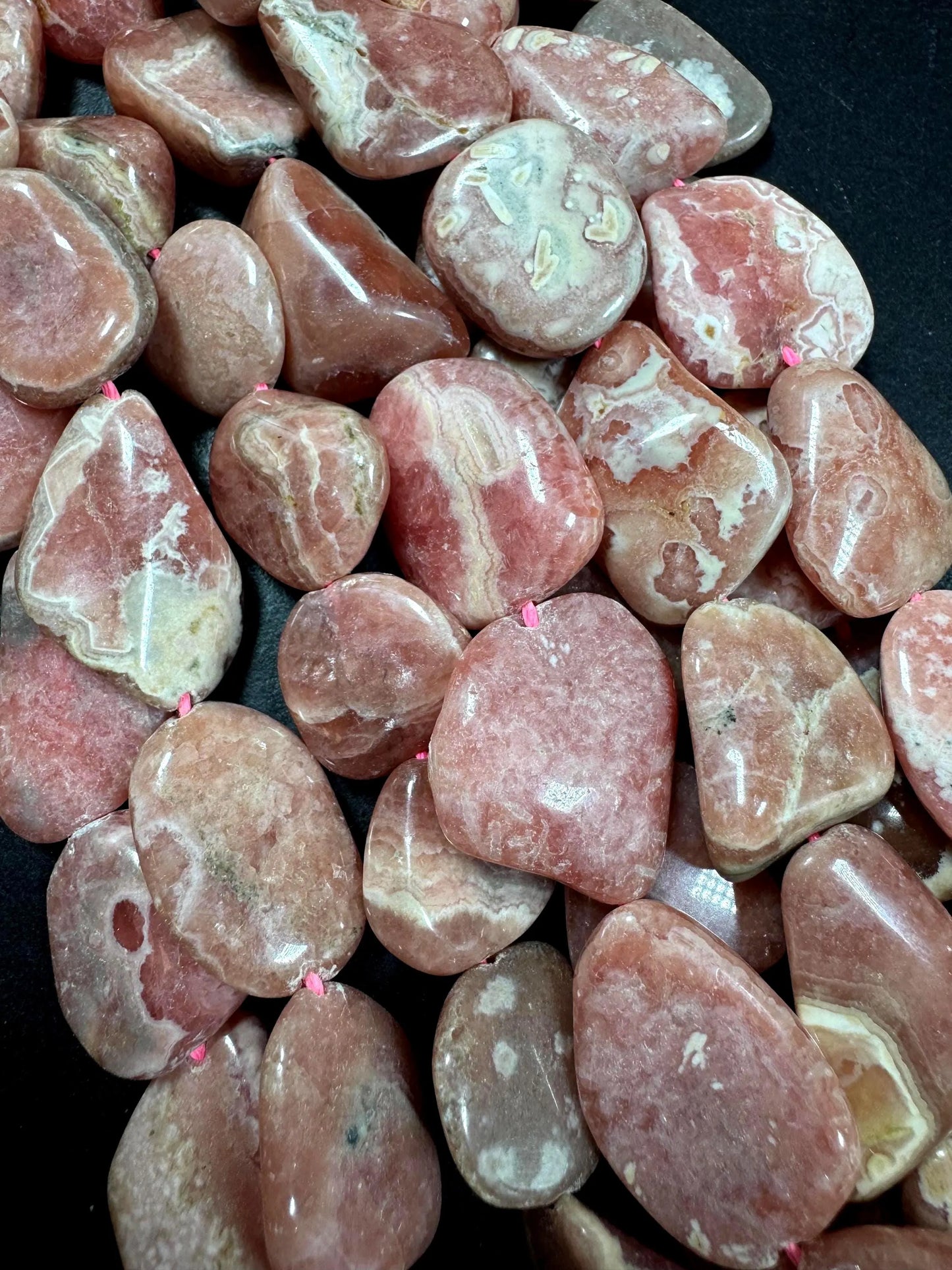 AAA Natural Rhodochrosite Gemstone Bead. Freedom nugget shape beautiful Natural rose pink color. Excellent quality. Full strand 15.5”