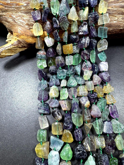AAA Natural Fluorite Gemstone Bead. Freedom nugget shape beautiful Natural green purple color. Excellent quality. Full strand 15.5”