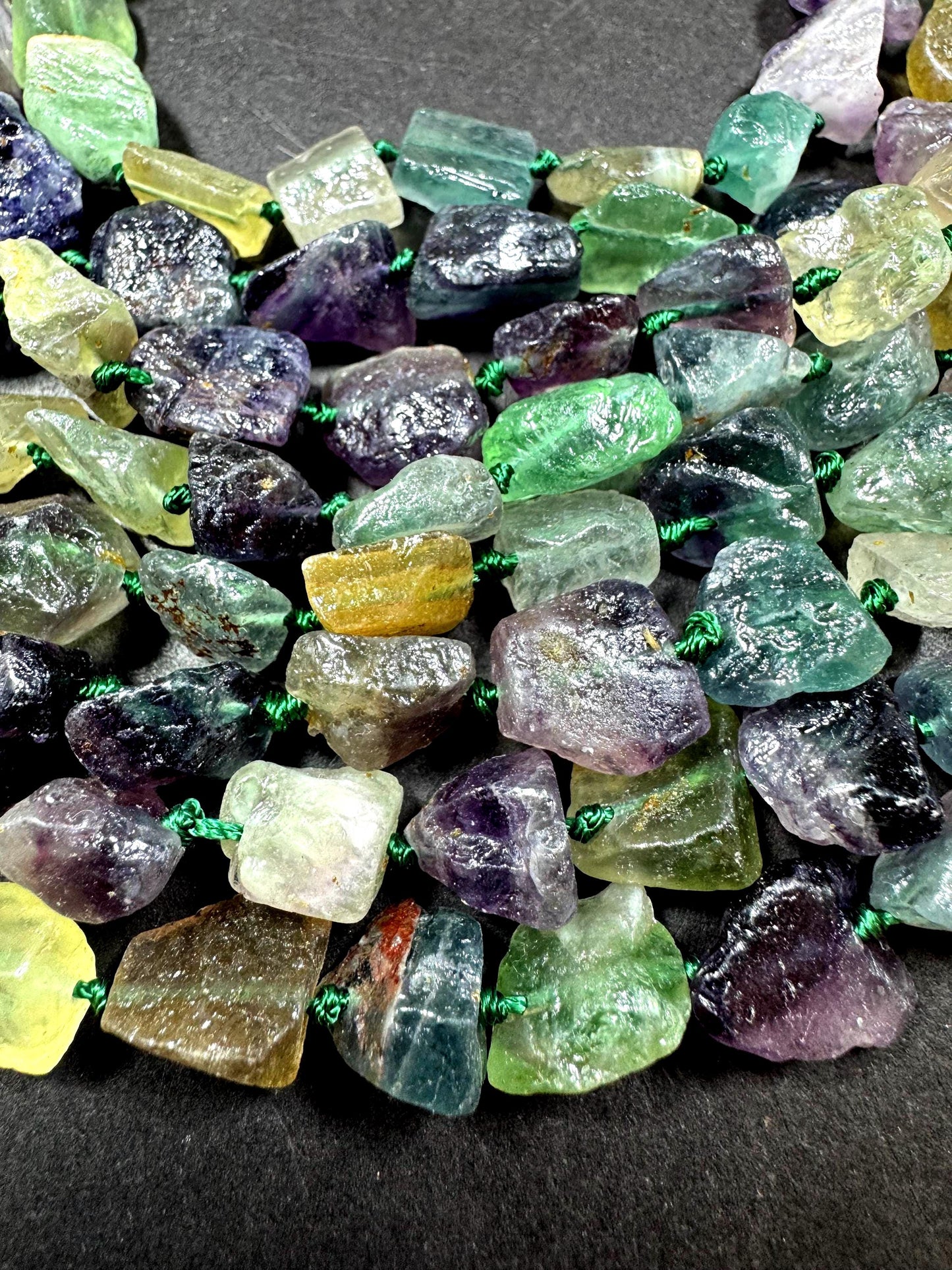 AAA Natural Fluorite Gemstone Bead. Freedom nugget shape beautiful Natural green purple color. Excellent quality. Full strand 15.5”