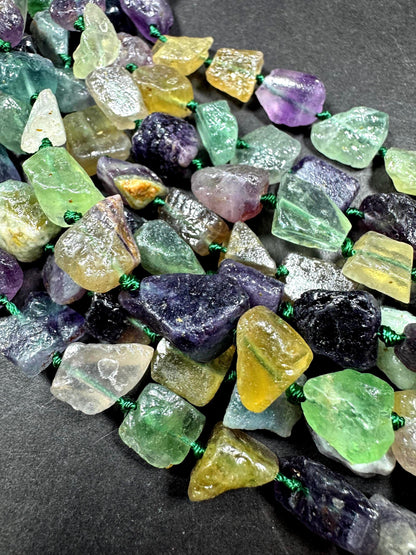 AAA Natural Fluorite Gemstone Bead. Freedom nugget shape beautiful Natural green purple color. Excellent quality. Full strand 15.5”