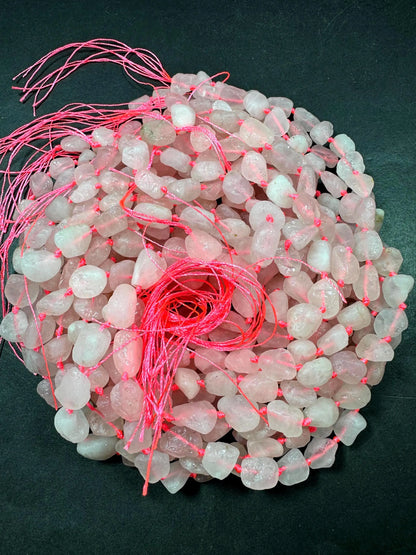 AAA Natural Rose Quartz Gemstone Bead. Freedom nugget shape beautiful Natural pink rose color. Excellent quality . Full strand 15.5”