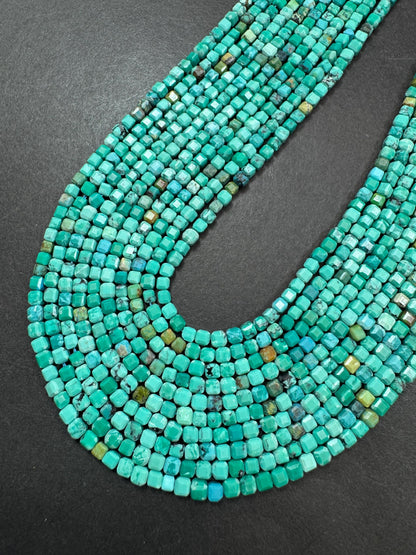 AAA Natural Turquoise Gemstone Bead. Faceted Cube Shape. Beautiful Natural Blue Turquoise Beads. Excellent Quality. Full Strand 15.5”