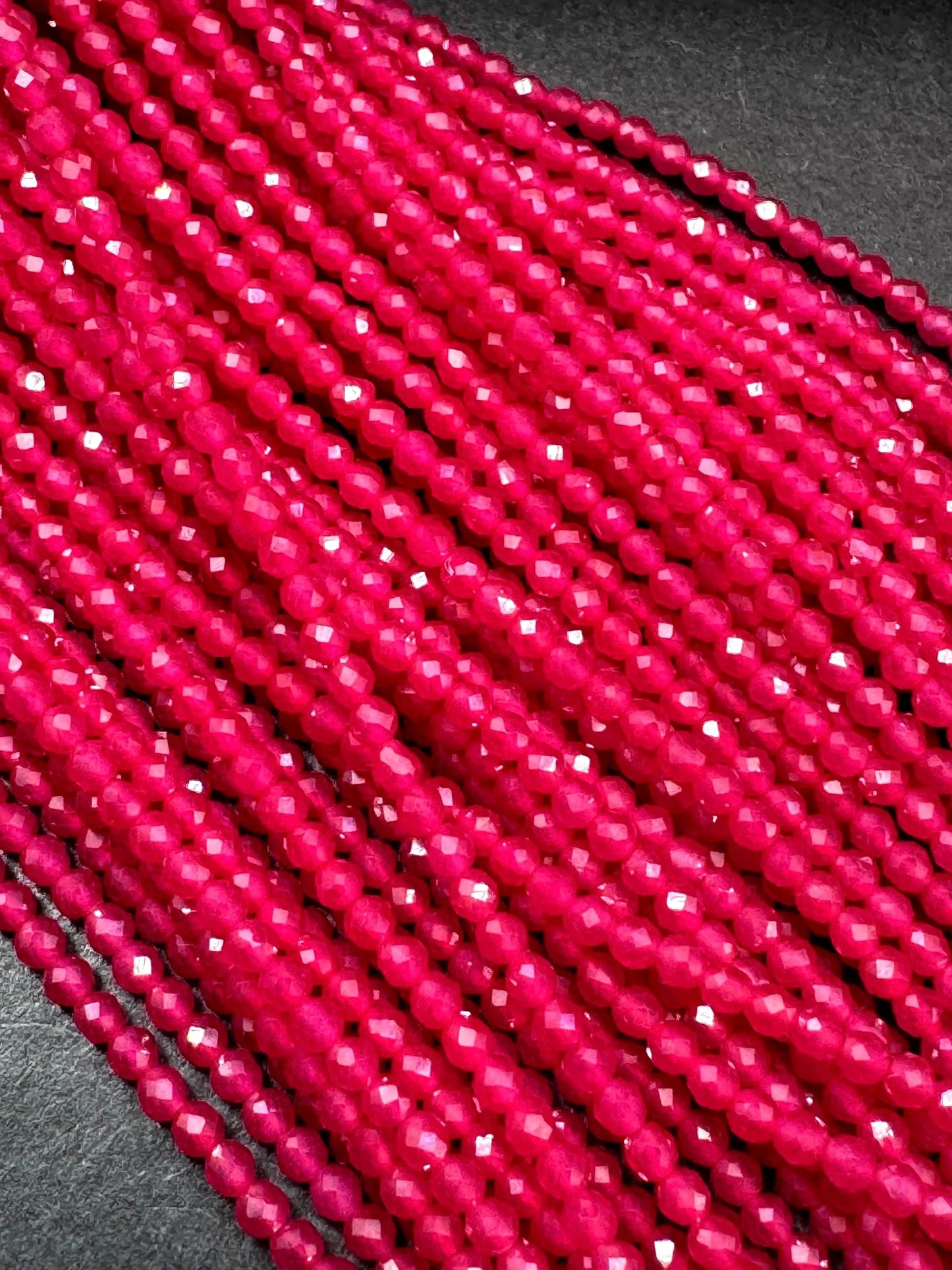 Natural Red Ruby AAA Grade. 2mm Faceted Round Shape. Excellent Quality. Natural Red Ruby Gemstone Bead. Full Strand 15.5”