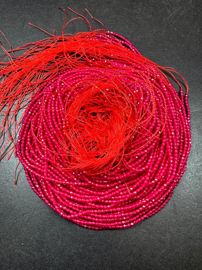 Natural Red Ruby AAA Grade. 2mm Faceted Round Shape. Excellent Quality. Natural Red Ruby Gemstone Bead. Full Strand 15.5”