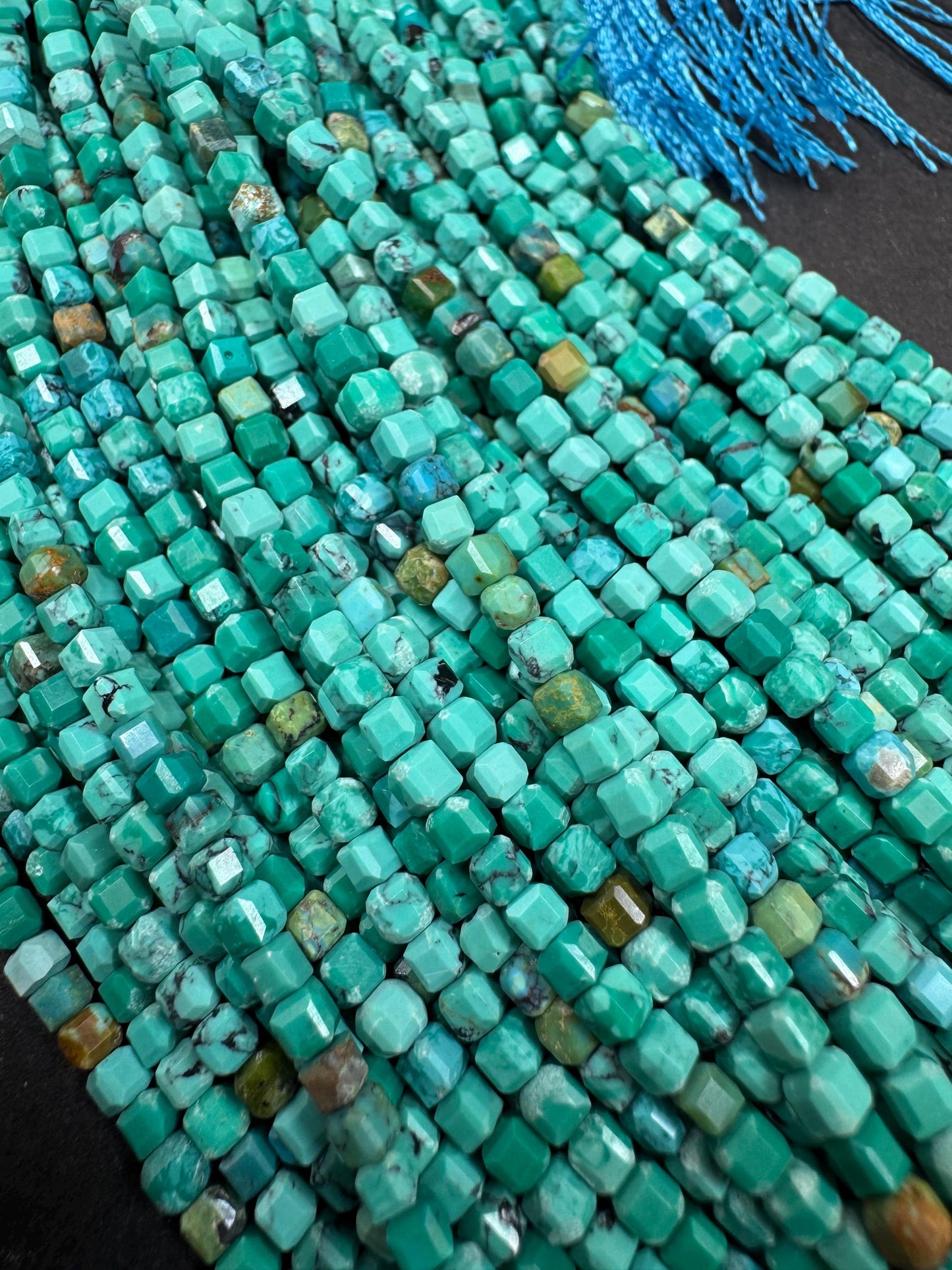 AAA Natural Turquoise Gemstone Bead. Faceted Cube Shape. Beautiful Natural Blue Turquoise Beads. Excellent Quality. Full Strand 15.5”