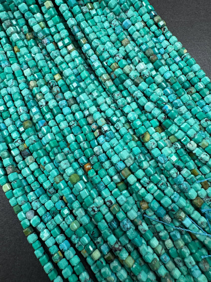 AAA Natural Turquoise Gemstone Bead. Faceted Cube Shape. Beautiful Natural Blue Turquoise Beads. Excellent Quality. Full Strand 15.5”