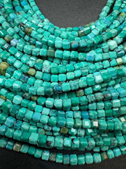 AAA Natural Turquoise Gemstone Bead. Faceted Cube Shape. Beautiful Natural Blue Turquoise Beads. Excellent Quality. Full Strand 15.5”