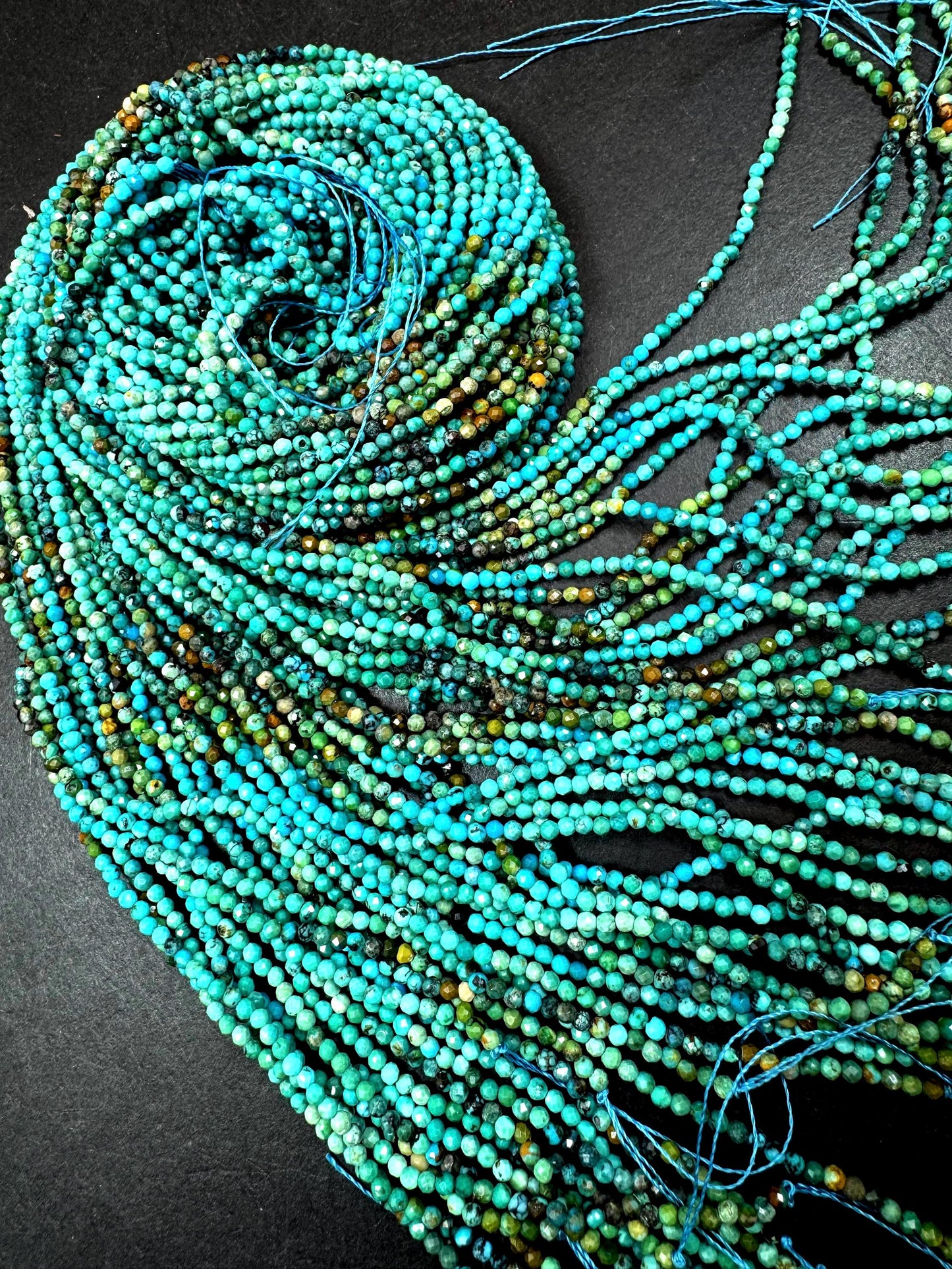 AAA Natural Turquoise Gemstone Bead. Faceted Round Shape Bead. Beautiful Natural Blue Turquoise Beads. Excellent Quality. Full Strand 15.5”