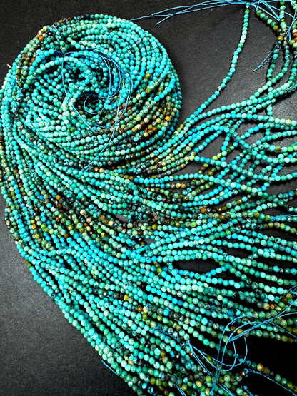 AAA Natural Turquoise Gemstone Bead. Faceted Round Shape Bead. Beautiful Natural Blue Turquoise Beads. Excellent Quality. Full Strand 15.5”
