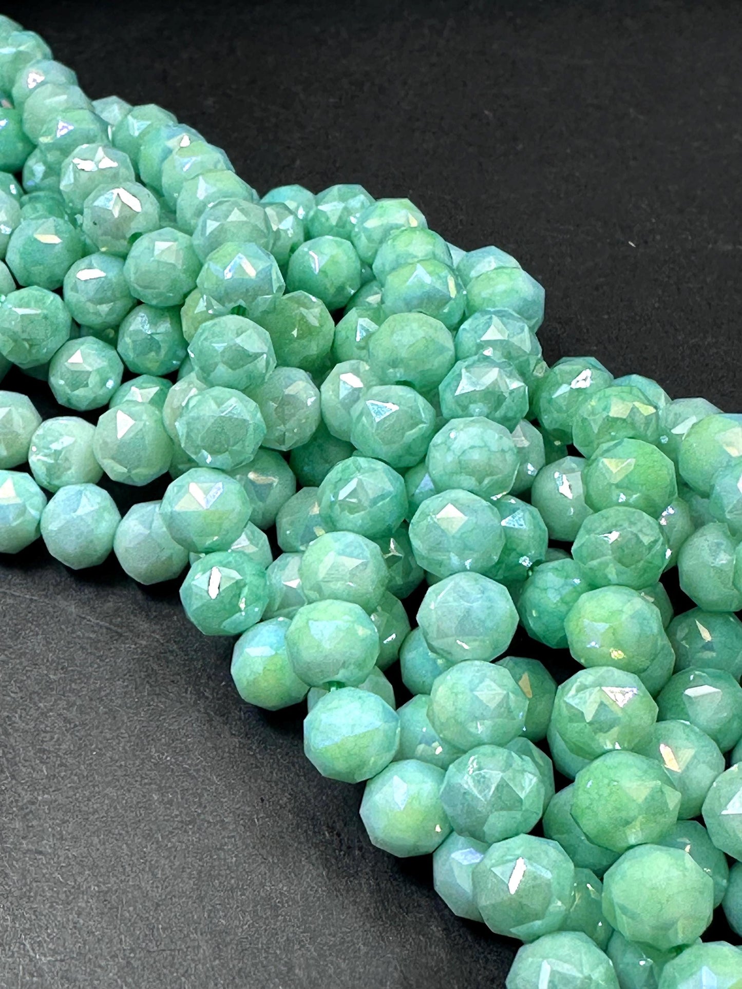Beautiful Crystal glass bead. Faceted round shape bead. Gorgeous Light Green color, High quality crystal bead! Full strand