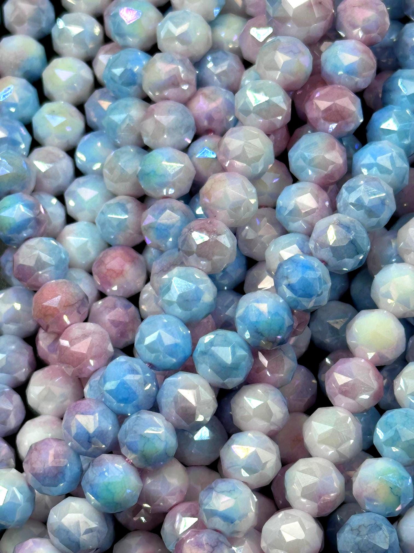 Beautiful Crystal glass bead. Faceted round shape bead. Pink-sky blue cotton candy color, High quality crystal bead! Full strand 15.5