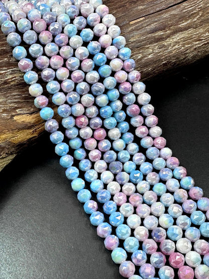 Beautiful Crystal glass bead. Faceted round shape bead. Pink-sky blue cotton candy color, High quality crystal bead! Full strand 15.5