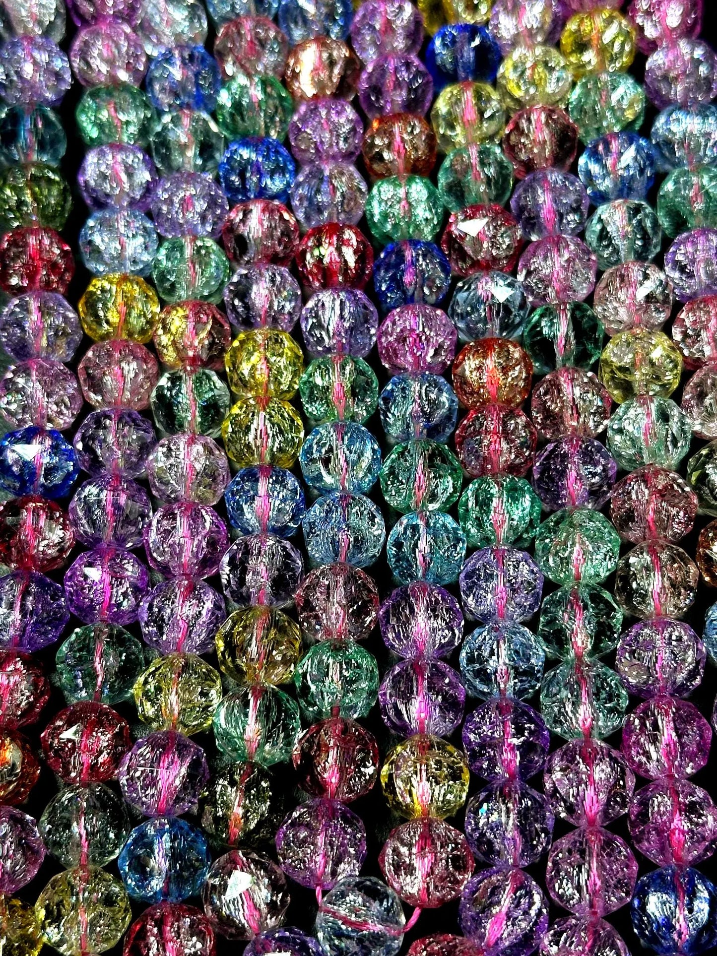 Beautiful Multicolor Crackle Crystal glass bead. Faceted round shape bead. High quality crystal bead! Full strand 15.5