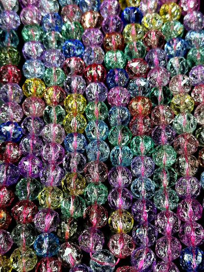 Beautiful Multicolor Crackle Crystal glass bead. Faceted round shape bead. High quality crystal bead! Full strand 15.5