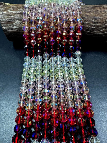 Beautiful Red White Crystal glass bead. Faceted round shape bead. High quality crystal bead! Full strand 15.5