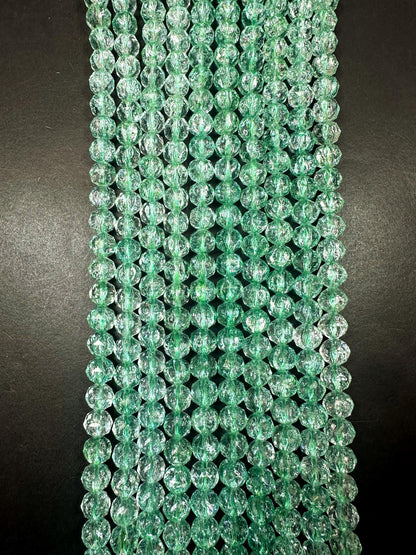 Beautiful Crackle Crystal glass bead. Faceted round shape bead. Gorgeous light green color, High quality crystal bead! Full strand 15.5