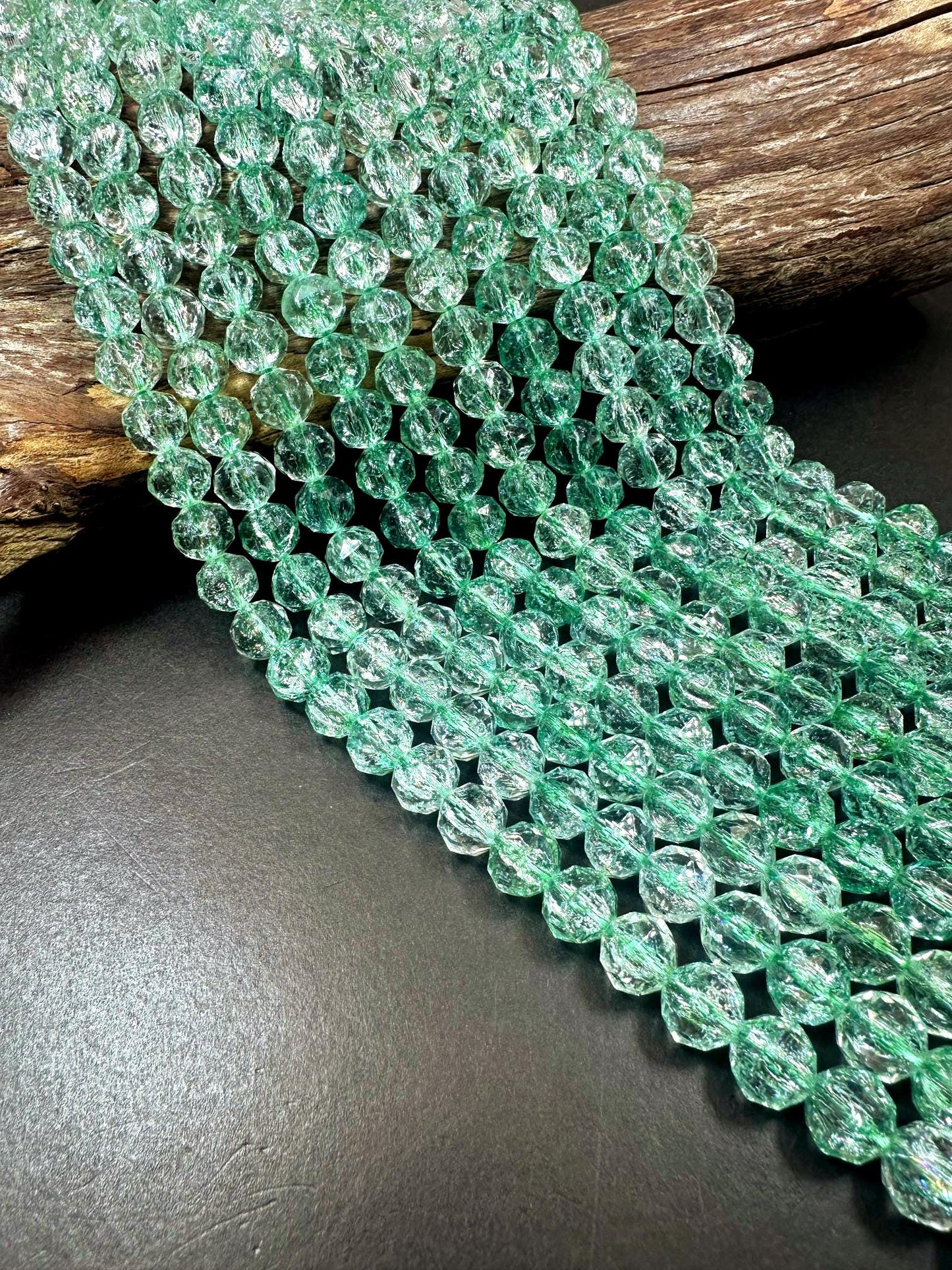 Beautiful Crackle Crystal glass bead. Faceted round shape bead. Gorgeous light green color, High quality crystal bead! Full strand 15.5