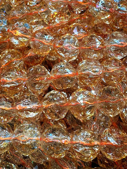 Beautiful Crackle Crystal glass bead. Faceted round shape bead. Gorgeous light orange color, High quality crystal bead! Full strand 15.5