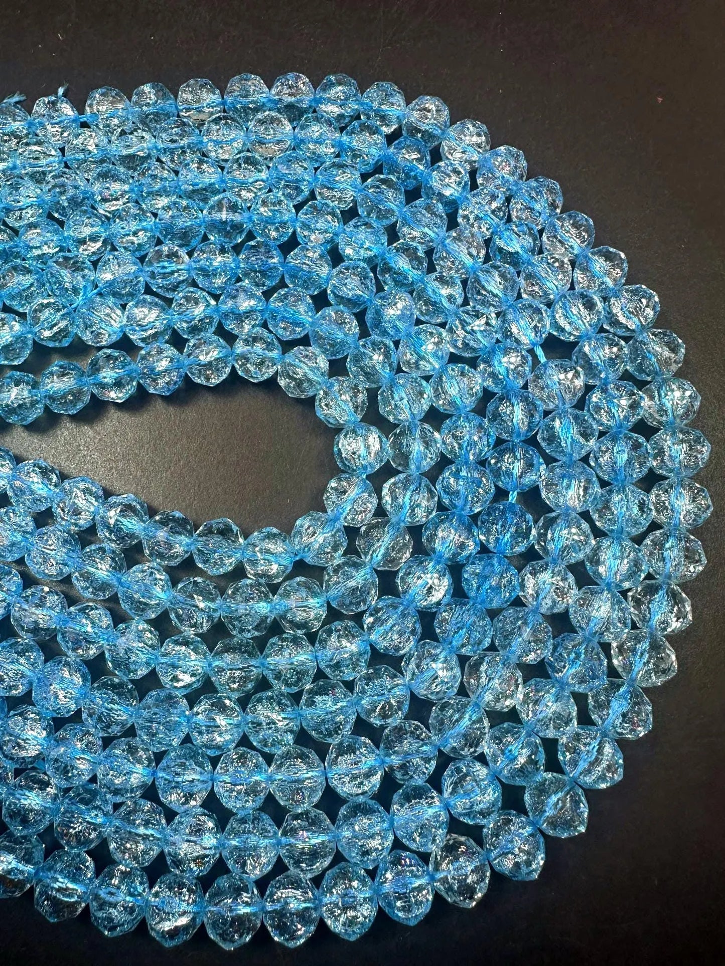 Beautiful Crackle Crystal glass bead. Faceted round shape bead. Gorgeous light blue color, High quality crystal bead! Full strand 15.5