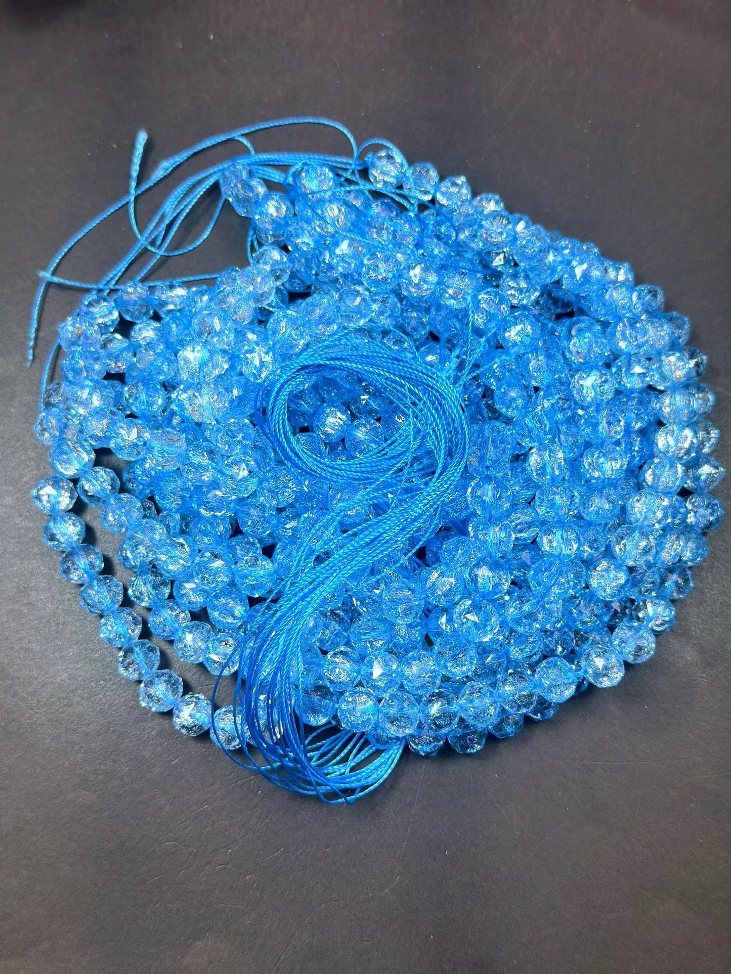 Beautiful Crackle Crystal glass bead. Faceted round shape bead. Gorgeous light blue color, High quality crystal bead! Full strand 15.5