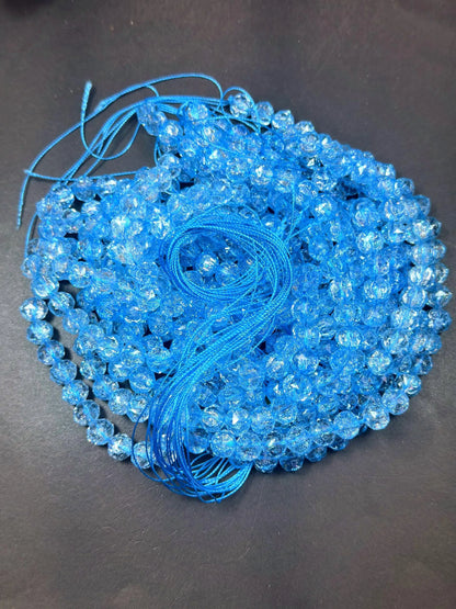 Beautiful Crackle Crystal glass bead. Faceted round shape bead. Gorgeous light blue color, High quality crystal bead! Full strand 15.5