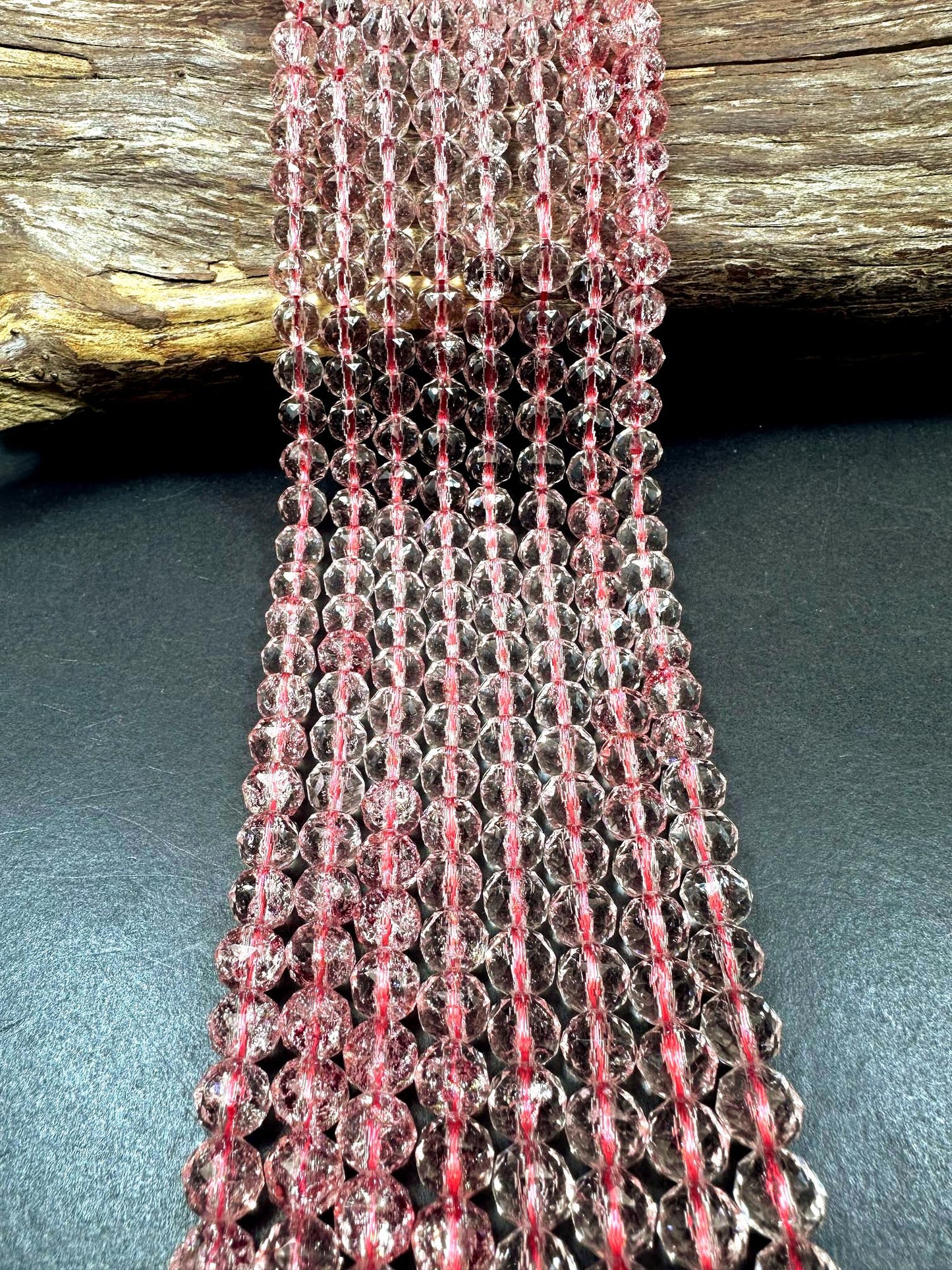 Beautiful Clear Strawberry Red Chinese Crystal Glass Bead Faceted 6MM 8MM 10MM Round Bead, High Quality Full Strand 15.5"