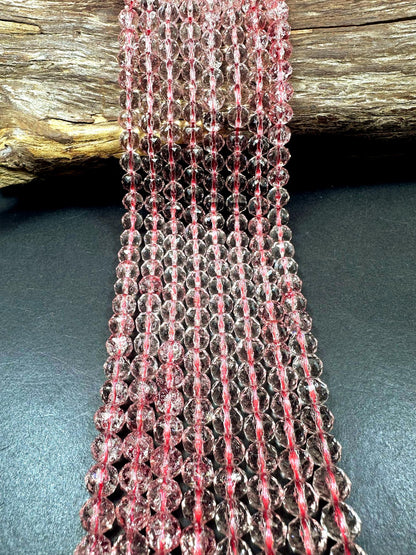 Beautiful Clear Strawberry Red Chinese Crystal Glass Bead Faceted 6MM 8MM 10MM Round Bead, High Quality Full Strand 15.5"