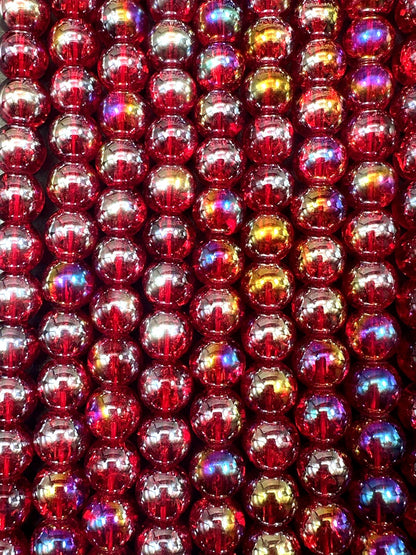 Red Crystal Glass Smooth Bead with Rainbow Flash. High quality crystal bead! Full strand 15.5