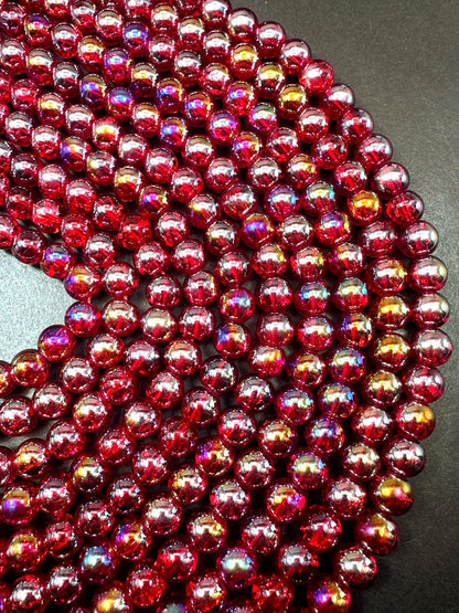 Red Crystal Glass Smooth Bead with Rainbow Flash. High quality crystal bead! Full strand 15.5