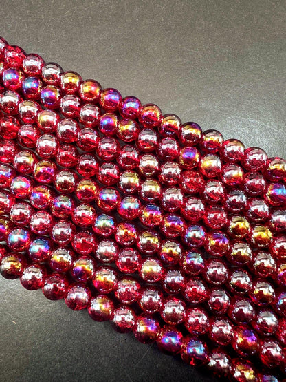 Red Crystal Glass Smooth Bead with Rainbow Flash. High quality crystal bead! Full strand 15.5
