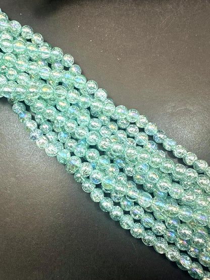 Mint Green Crystal Glass Smooth Bead with Rainbow Flash. High quality crystal bead! Full strand 15.5