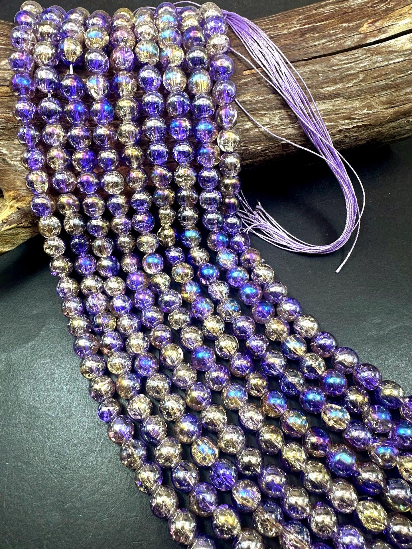Lavender Crystal Glass Smooth Bead with Rainbow Flash. High quality crystal bead! Full strand 15.5