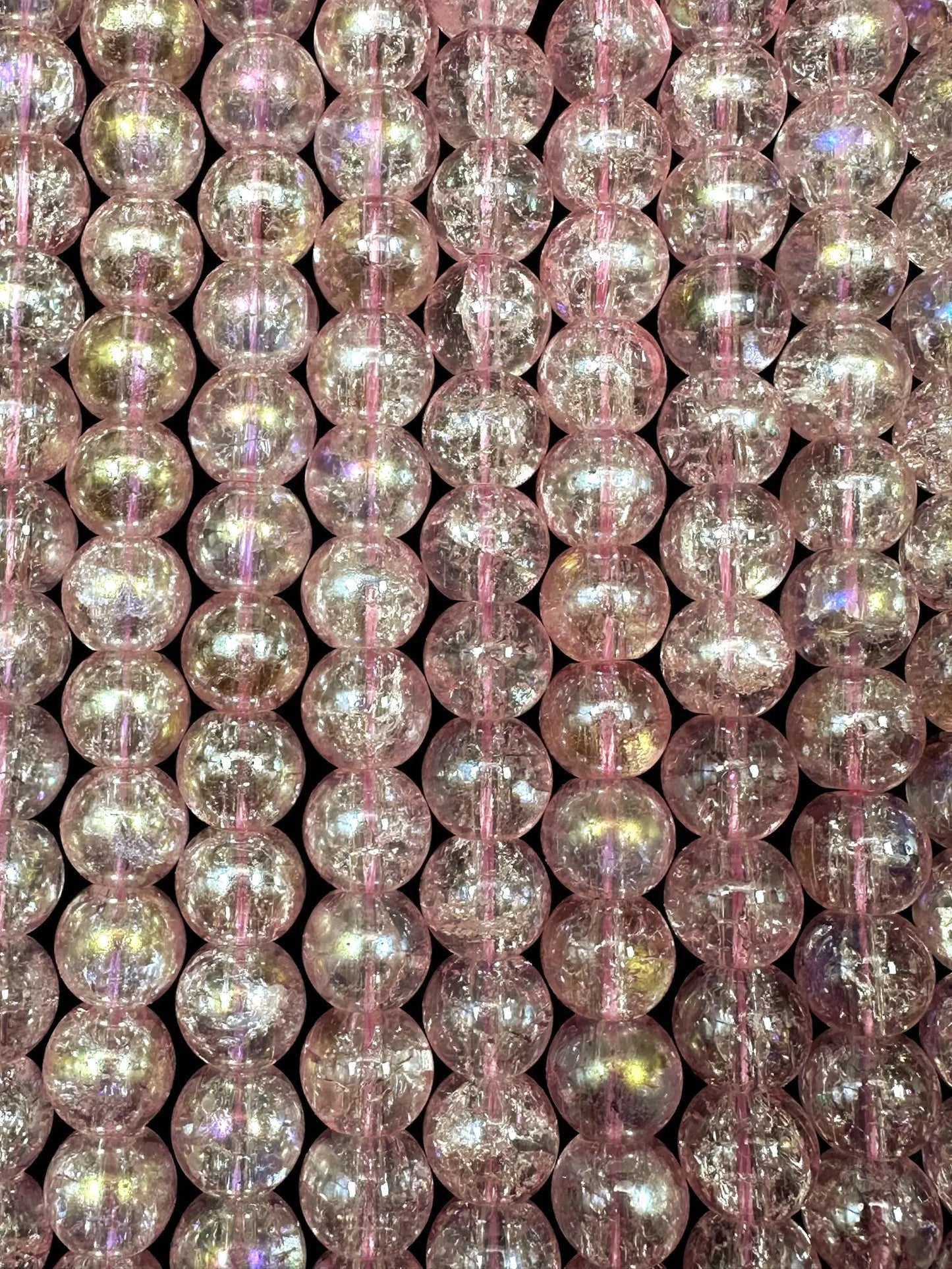 Baby Pink Crystal Glass Smooth Bead with Rainbow Flash. High quality crystal bead! Full strand 15.5