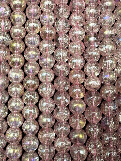 Baby Pink Crystal Glass Smooth Bead with Rainbow Flash. High quality crystal bead! Full strand 15.5
