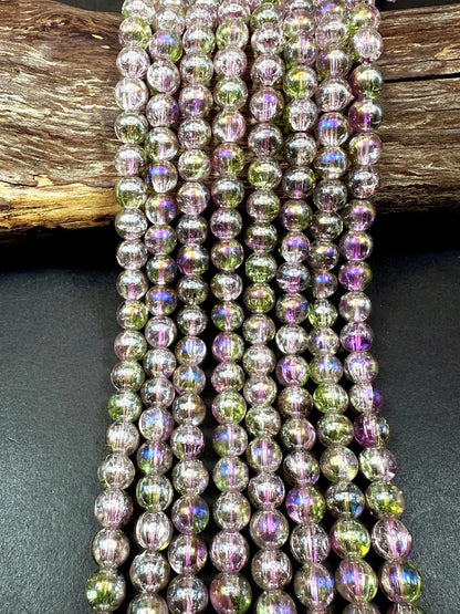 Pink Green Crystal Glass Smooth Bead with Rainbow Flash. High quality crystal bead! Full strand 15.5