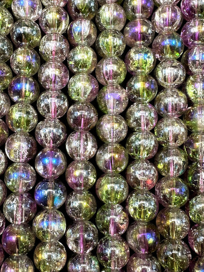 Pink Green Crystal Glass Smooth Bead with Rainbow Flash. High quality crystal bead! Full strand 15.5
