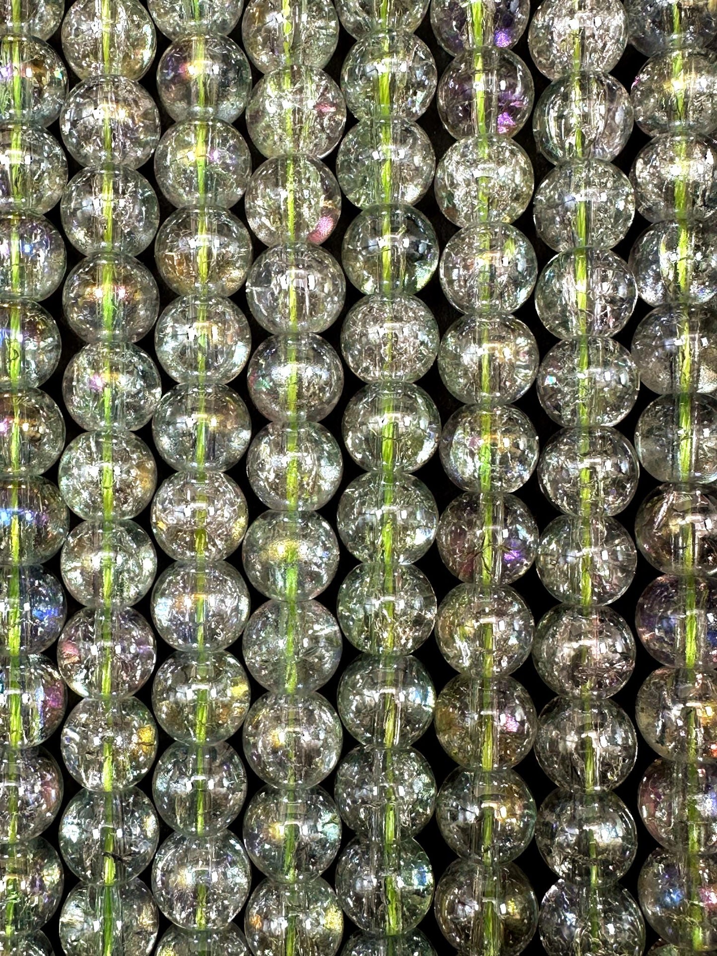 Clear Green Crystal Glass Smooth Bead with Rainbow Flash. High quality crystal bead! Full strand 15.5