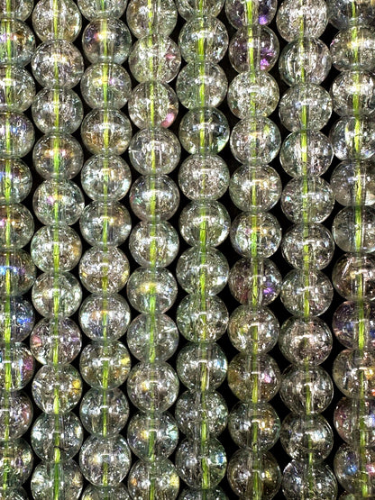 Clear Green Crystal Glass Smooth Bead with Rainbow Flash. High quality crystal bead! Full strand 15.5