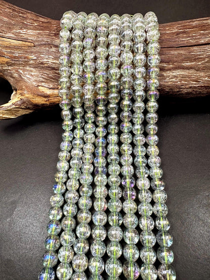 Clear Green Crystal Glass Smooth Bead with Rainbow Flash. High quality crystal bead! Full strand 15.5