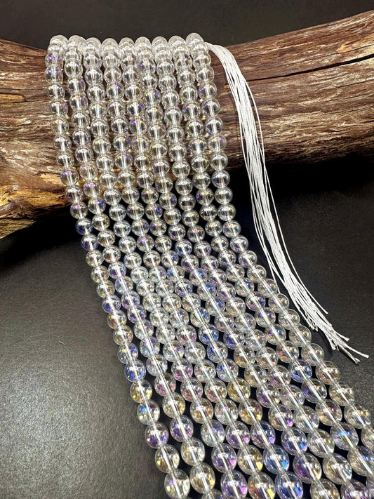 Beautiful Crystal Glass Pearl Bead. Round shape bead. Gorgeous clear high quality crystal bead! Full strand 15.5"