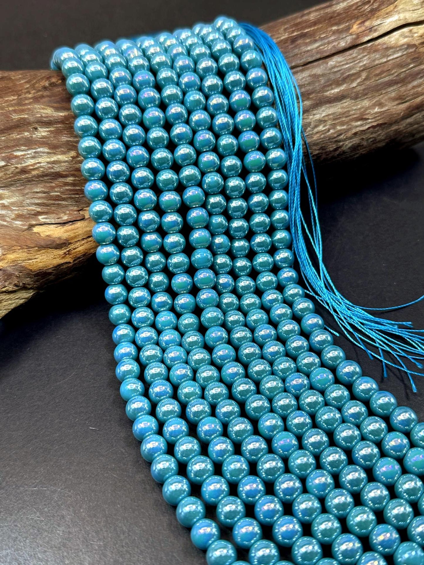 Beautiful Blue Turquoise Crystal Glass Pearl Bead. Round shape bead. Gorgeous high quality crystal bead! Full strand 15.5"