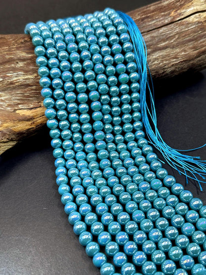 Beautiful Blue Turquoise Crystal Glass Pearl Bead. Round shape bead. Gorgeous high quality crystal bead! Full strand 15.5"