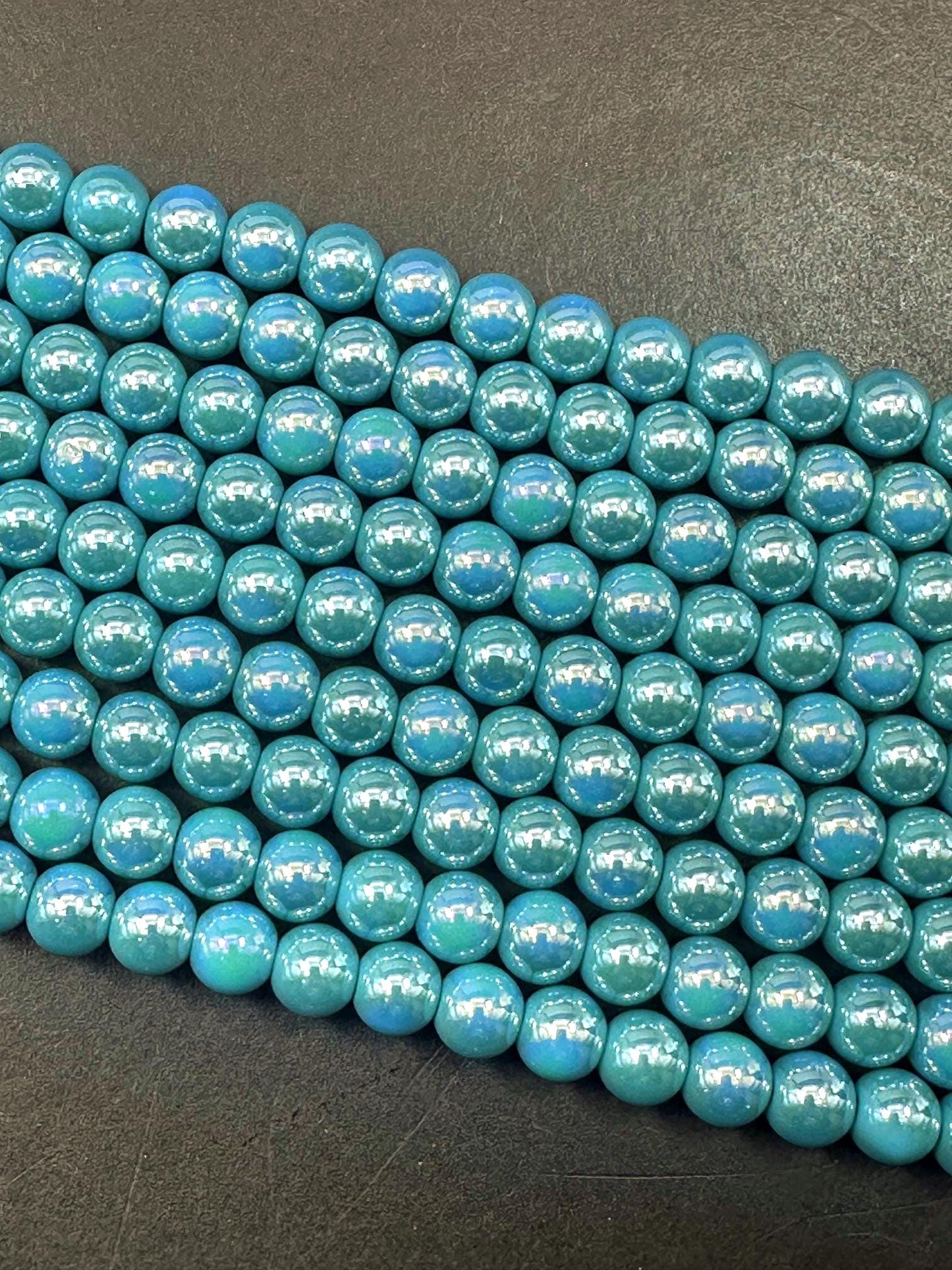 Beautiful Blue Turquoise Crystal Glass Pearl Bead. Round shape bead. Gorgeous high quality crystal bead! Full strand 15.5"
