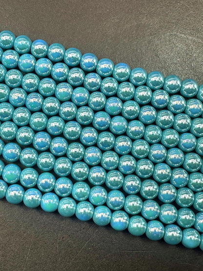 Beautiful Blue Turquoise Crystal Glass Pearl Bead. Round shape bead. Gorgeous high quality crystal bead! Full strand 15.5"