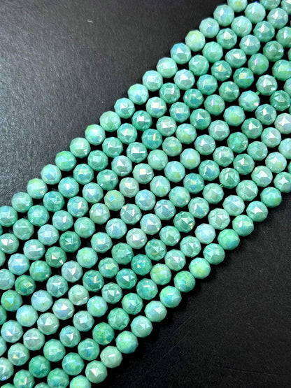 Beautiful Crystal glass bead. Faceted round shape bead. Gorgeous Light Green color, High quality crystal bead! Full strand