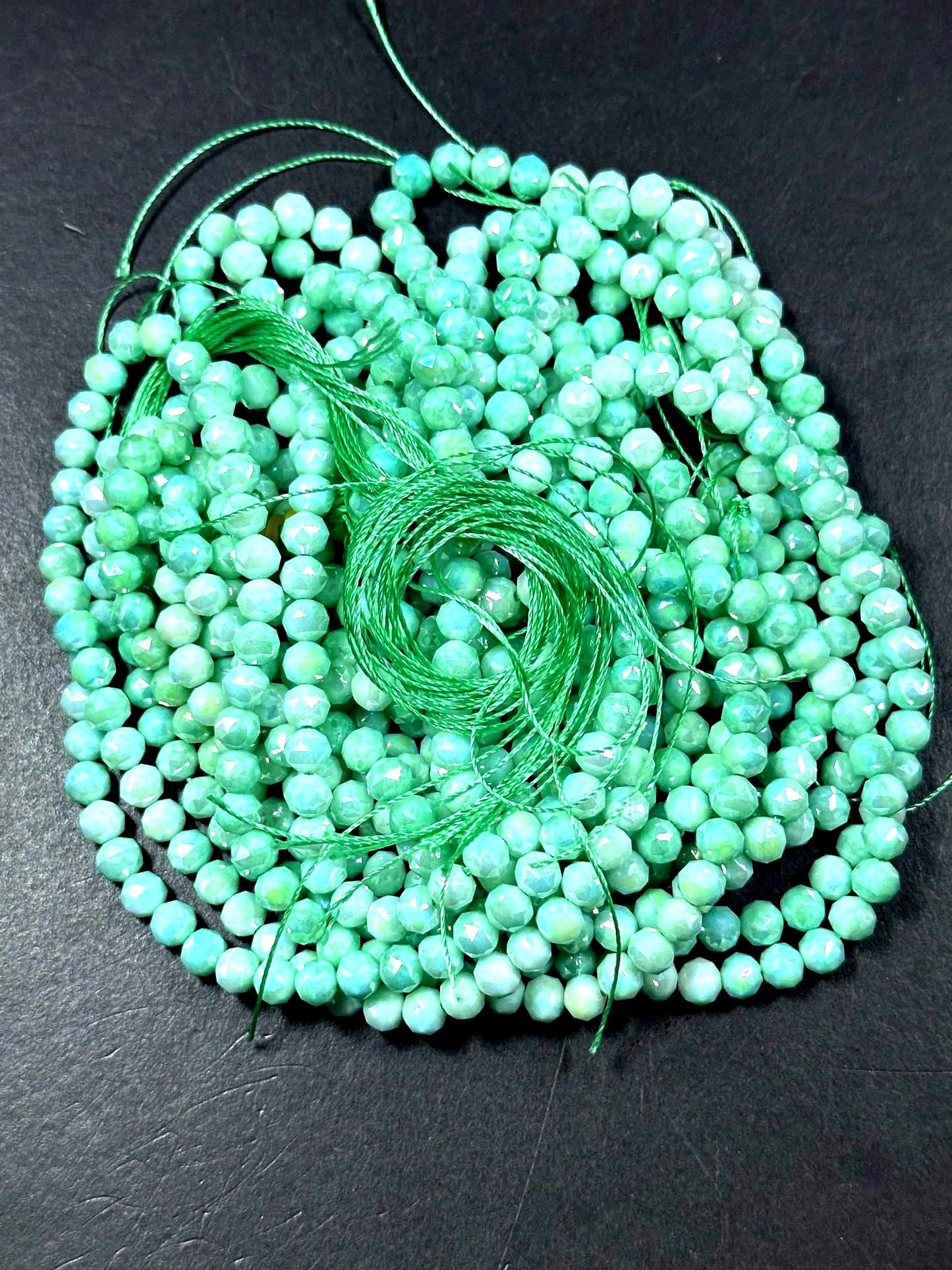 Beautiful Crystal glass bead. Faceted round shape bead. Gorgeous Light Green color, High quality crystal bead! Full strand